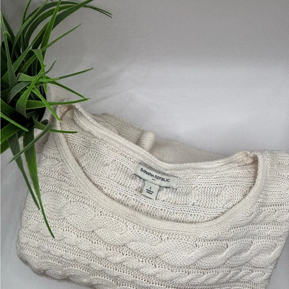 Banana Republic Women's Soft Cream Cable Knit Cowl Neck Sweater LARGE - Picture 2 of 7
